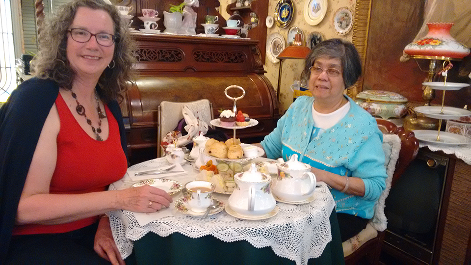 Donna and friend Gabriella at her birthday tea. May 2019.