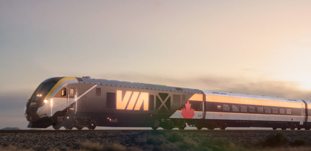 Photo of the Via Rail Canada train in motion.