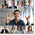 Virtual meeting showing many faces of diverse people. Group video conference. Online meeting.