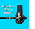 Whose Blind Life is it Anyway Network Logo. The text 'Whose Blind Life Is It Anyway' sits to the left of a large professional microphone held by a long boom with the word 'Network' on it. 