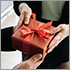 Crime Crusher Series Christmas Box Set #2: Episode #2: The President's Christmas Packages. Close up of a man and a woman in business attire both holding a single Christmas gift wrapped with a red bow with white dots.
